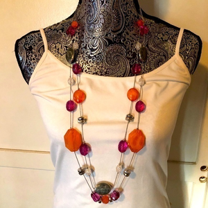 Orange pink and‎ silver 19” big bead necklace